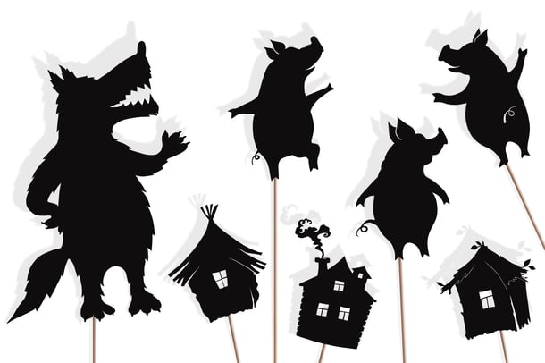 Silhouettes of 3 Little Pigs and Big bad wolf