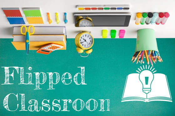 Image of an upside desk with the title "Flipped Classroom"
