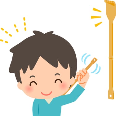 image of boy with back scratcher tool