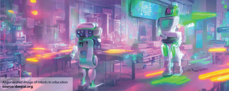 robots in education, an AI generated illustration